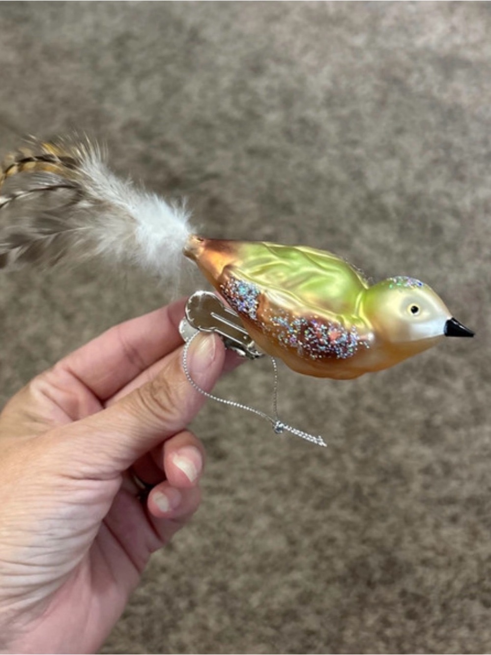 Vintage mercury glass clip on bird ornament